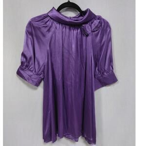 CC Couture C0012 Silk Purple Blouse Solid Short Sleeve Women Size L